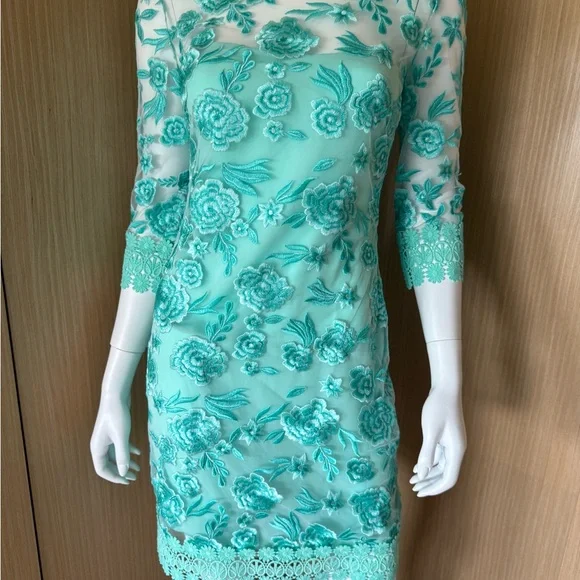 Naeem Khan Turquoise Floral Lace Mini Dress NWT - Picture 12 of 12